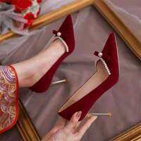 รองเท้าการแต่งงานแบบดั้งเดิมของจีน2023 High Heels Merah ฝรั่งเศส Sepatu Pengantin Wanita ใหม่