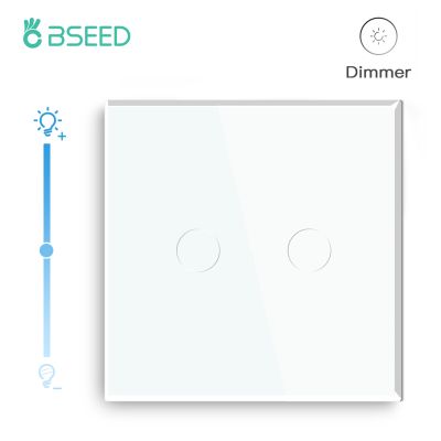 ◎❧ Bseed EU Standard Touch Wall Light Switch LED Dimmer 2Gang 1Way With Crystal Glass Panel Dimmer White Black Gloden Dimmer Switch