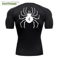 △ Spider Print Compression Shirts for Men Gym Workout Fitness Undershirts Short Sleeve Quick Dry Athletic T-Shirt Tops Sportswear