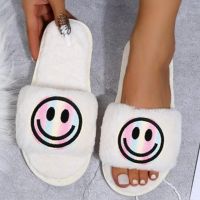 Women Fashion Pink Elements Decals hearts butterfly smile Decor Home Slippers Winter Open Toe Indoor Flat Non-slip Leisure Shoes