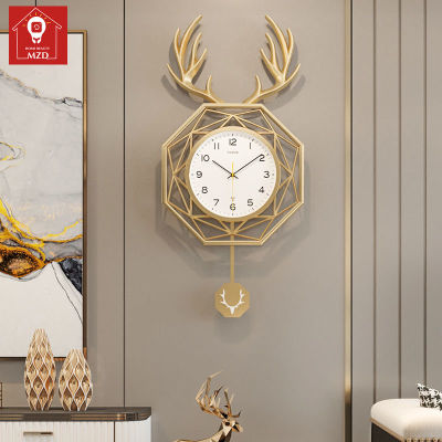 MZD North Europe Deer Head Clock Wall Clock Living Room Creative Fashion Simple Clock Wall Quartz Clock Hanging Watch Home