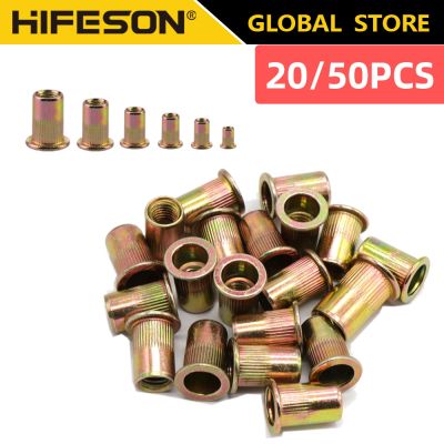 20/50pcs M3 M4 M5 M6 M8 M10 M12 Rivet Nuts Flat Head Threaded Insert Nutsert Cap for Riveter Nut Gun Zinc Plated Carbon Steel