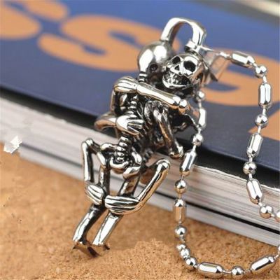 【CW】Men Infinity Black Stainless Steel Love Necklace Couple Skulls Hug Chain Pendant necklace Fine Jewelry Gifts