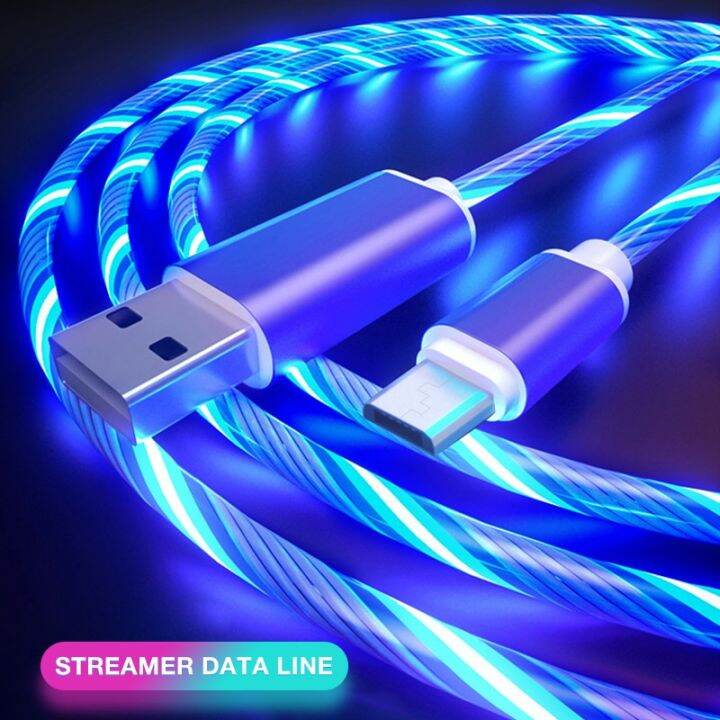 Glowing Cable Mobile Phone Charging Cables LED light Micro USB Type C  Charger For Samsung Xiaomi iPhone Charge Wire Cord 