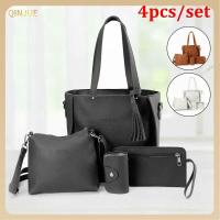 QINJUE 4Pcs/set หนังพียู กระเป๋า Crossbody ลำลองแบบสบายๆ ความจุสูงมาก กระเป๋าแบบสะพายไหล่ แฟชั่นสำหรับผู้หญิง แบบพกพาได้ ชุดกระเป๋าผู้หญิง ผู้หญิงผู้หญิงผู้หญิง