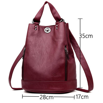 2020 Women Leather Backpacks Multifunction Women Vintage Shoulder Bag Ladies Rucksack large capacity Travel Bag Sac a Dos Preppy