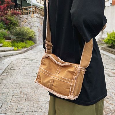 【Candy style】 TAIDU กระเป๋าสะพายไหล่ผู้ชายกระเป๋าผ้าใบวัน Insta สไตล์วินเทจขนตัดกระเป๋า Crossbody