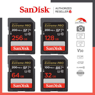 SanDisk Extreme Pro SD Card SDXC Speed R 200MBs 32 /64/128/256/512/1TB (SDSDXXD) เมมโมรี่การ์ด SDCARD  กล้องถ่ายภาพ DSLR ประกัน Synnex lifetimeอายุการใช้งาน โดย Synnex Lifetime  (สีดำ)
