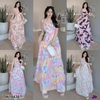 TT18436 Maxi dress ลายดอก เดรสยาวผูกไหล่ .Maxi dress, floral pattern, long dress with shoulder straps..