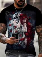 Fashion Popular Skull Pattern Theme High Quality Mens T-shirt 3D Fashion Summer O-Neck Shirt Clothing Plus Size Sports Top Str