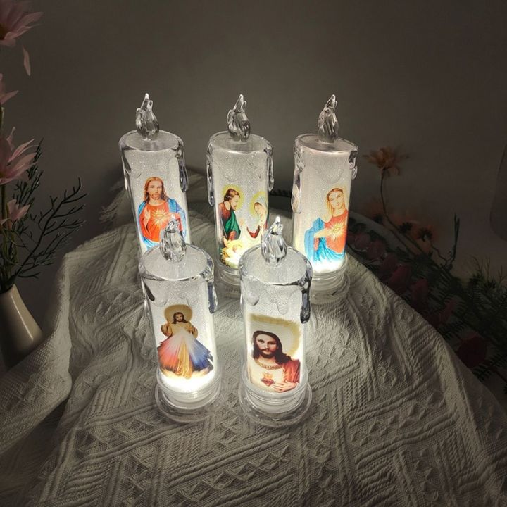 พระเยซูคริสต์บริสุทธิ์โคมไฟเทียนไขไร้เปลวไฟอิเล็กทรอนิกส์แสงสีชาโรแมนติก-led-deco
