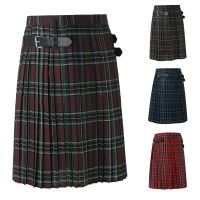 Mens Plaid Pleated Skirt Scottish Holiday Kilt Traditional Costumes Stage Performance Skirts Waistband Retro Casual Skirt