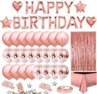 （koko party supplies）46PcsGold ชุดตกแต่งวันเกิด LetterBirthday บอลลูน Birthday Party DecorFoil TableclothBalloon