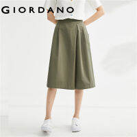 GIORDANO ผู้หญิง ผ้าฝ้ายทอกระเป๋าขนาดใหญ่เอวกึ่งยางยืดเก้ากางเกงขากว้างแบบครอป Free Shipping 05423064