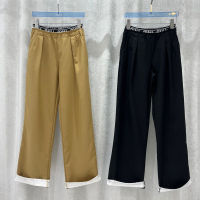 【High Quality】2023 Summer New Letter Ribbon Contrast Pleated Casual Pants Small Fresh Simple Versatile Straight Leg Pants