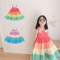 Girls rainbow color matching princess summer suspender skirt ins wind cartoon baby white rabbit carrot cake skirt 2021 vest skir