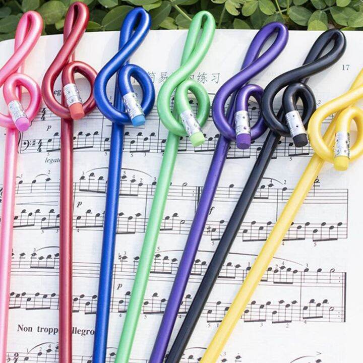 students-note-pencils-musical-note-pencils-with-eraser-colorful-music-pencils-wooden-treble-clef-bent-pencil