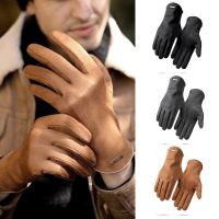 hotx【DT】 Suede Men Gloves Windproof Warm Split Non-slip Cycling Camping Fishing Mittens