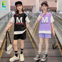 ES Girls T-shirt set new Chinese and large childrens Korean fashion sports short-sleeved two-piece set