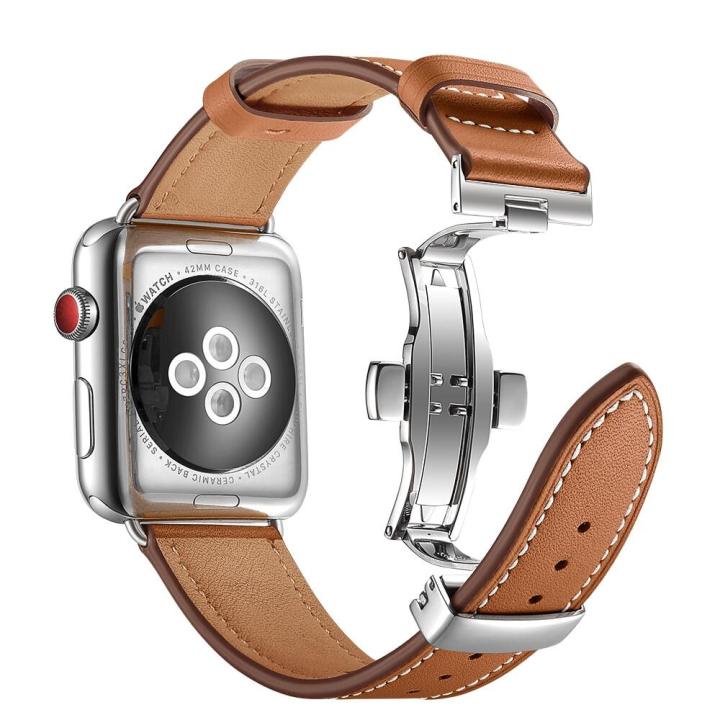 Dây Đeo Bằng Da Thật Cho Apple Watch Series 8 7 6 5 4 3 2 1 Se Dây Đeo Khóa  Bướm Cho Apple Watch Ultra 49Mm 45Mm 44Mm 41Mm 40Mm 42Mm 38Mm | Lazada.Vn