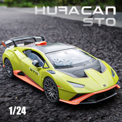 1:24 Lambos Huracan STO Alloy Die Cast Toy Car Model Sound And Light Pull Back Children S Toy Collectibles Birthday Gift
