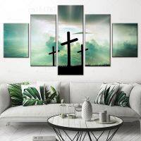 Modern God Jesus Cross ผ้าใบงานศิลปะพิมพ์-5แผง Wall Art Modular ตกแต่งบ้านโปสเตอร์-Vintage Decor Pictures