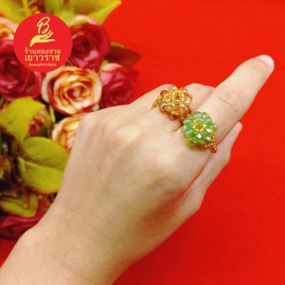 แหวนคริสตัลโมดาร์ ทรงดอกไม้ ร้อยเอ็น ลูกปัดญี่ปุ่น เรียบหรู ใส่ได้ทุกโอกาส รูปถ่ายจากสินค้าจริง