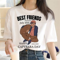 HotHX พระเยซู Capybara เสื้อยืดตลกสัตว์สติ๊กเกอร์พิมพ์เสื้อยืดฤดูร้อนแขนสั้นประเดิม Streetwear ผู้หญิงเสื้อผ้า S-7XL