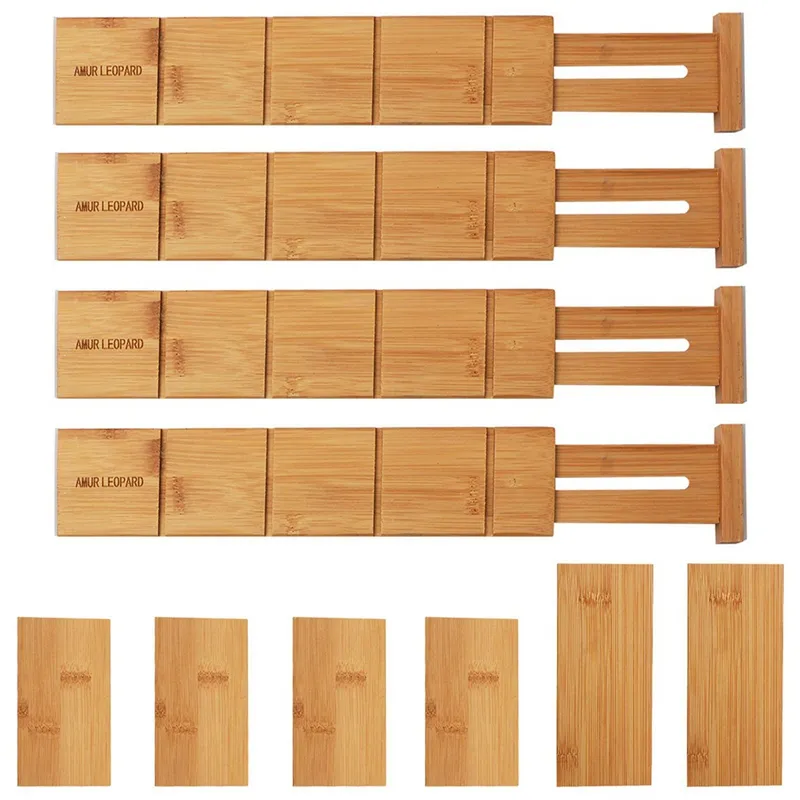 4pcs Bamboo Drawer Dividers Kitchen Drawer Organizer Adjustable