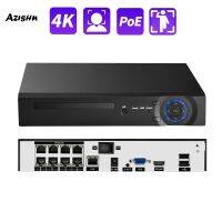 AZISHN H.265 + 4CH 8CH 16CH POE NVR สำหรับนิรภัย IP กล้องวงจรปิดระบบ CCTV 5MP 8MP เสียง4K เครื่องบันทึกวีดีโอตรวจจับใบหน้า