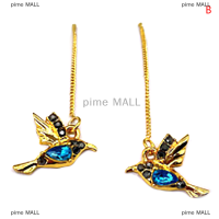 pime MALL Hummingbird Long Drop ต่างหูจี้นกพู่คริสตัลจี้ต่างหู