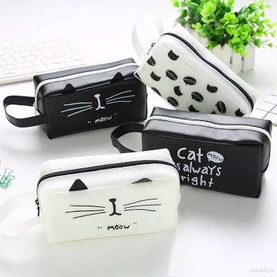 Student Creative Cartoon Black and White Zipper Pencil case with Simple and Large Capacity Stationery Box