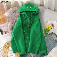 ⊕ 2022 Knit Sweater Coat Fashion Hooded Sleeve Loose Oversize Cardigan Woman Knitted Coats