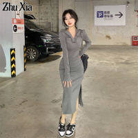 Zhu Xia ใหม่แยกชุดคลุมด้วยผ้าแขนยาวเอวชุดยาวบาง