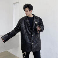 ผู้ชายสีทึบชุดบุคลิกภาพ Serpentine Design คุณภาพสูงเสื้อสูทหลวม Streetwear ลำลองชาย Blazer Coat