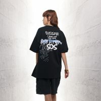 เสื้อยืดลายกราฟิก SOS Angels Gothic Wanita Besar Musim Panas 2023 Surat R Bercetak เสื้อยืด Goth Estetik Lelaki