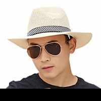 Fashion Men Straw Hat For Unisex Summer Beach Sun Hats Solid Color Fedoras Short Brim Casual Cowboy Jazz Cap Gangster Cap Male