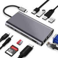 11-In-1 Usb 3.0ฮับ Type-C แบบ Multi-พอร์ตอะแดปเตอร์ Hd-Mi-เข้ากันได้4K Usb C กับ VGA 4ชิ้นพอร์ต Usb ตัวอ่านการ์ด Lan 100M