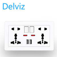 Delviz  (UK/EU/US socket) wall power socket 13A with switch control, USB socket intelligent quick charging 5V2100mA.  5-hole panel 146mm*86mm, with socket mounting box.