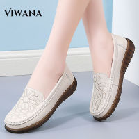 VIWANA Flat Shoes For Women Korean Style Leather Casual Ladies Shoes Comfort Soft Sole Slip On Shoes Fashion Black Loafers For Women Shoes