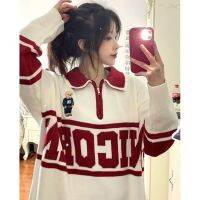 College wind hit color polo collar sweater female easy lazy wind of new fund of 2022 autumn winters letter sweater coat