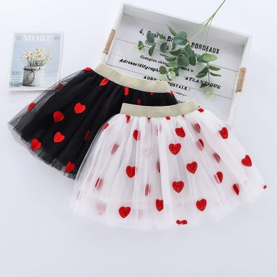 【CC】◇✵  Embroidered Mesh Tutu Skirt Chlid Fashion Pleated Skirts Valentines Day 2-12T