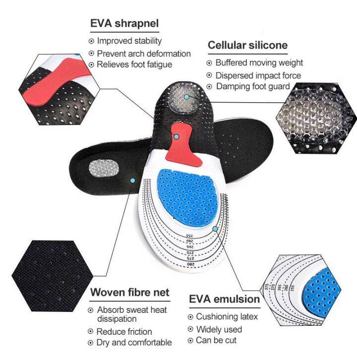 พื้นรองเท้าซิลิโคนแบบตัดได้สำหรับผู้ชายผู้หญิงแผ่นรองรองเท้าเจลออร์โธปิดิกส์แผ่นรองนุ่มสำหรับพื้นรองเท้ารองเท้ากีฬาสำหรับวิ่ง