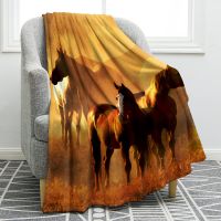 Ready Stock Wild Life Blanket King Queen Size for Bed Sofa Couch King Watercolour Colourful Horse and Flowers Pattern Flannel Throw Blanket