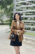 Áo mangto kaki nữ dáng ngắn, Áo trenchcoat dáng dáng ngắn trẻ trung Calie