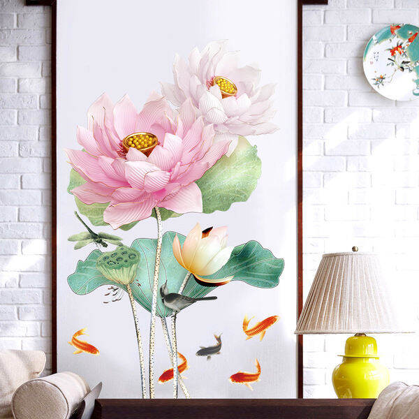 warm-living-room-lotus-self-adhesive-wallpaper-stickers-wall-stickers-simple-stickers