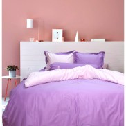 Bộ chăn ga gối drap giường màu tím trơn cotton satin Ai Cập Julia 535