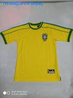 ﹍☏❀ Eartha Boyle In 98 Brazil home throwback jerseys/football suit/shirt / 9 ronalds yellow coat