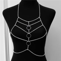 Spot parcel post Sexy Fashion Rhinestone Body Chains Chest Necklace 2021New Cross Hollow Bikini Multi-Layer Crystal