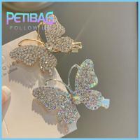 PETIBAG 3Pcs โลหะผสมอัลลอยด์ ปิ่นปักผมรูปผีเสื้อด้วยเม็ดเพชรล้วน ทองสีทอง ซุปเปอร์แฟรี่ คลิปหน้าม้าส่องแสง ง่ายๆ เงินสีเงิน กิ๊บผีเสื้อจำลอง อุปกรณ์เสริมผม